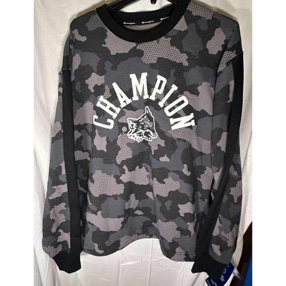 Champion Men's Camo Crewneck Sweatshirt Wolf Logo Pullover, Size L, NWT - Picture 2 of 10
